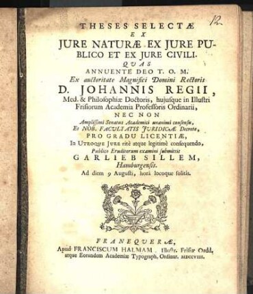 Theses Selectæ Ex Jure Naturæ Ex Jure Publico Et Ex Jure Civili
