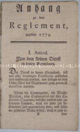 Anhang zu den Richtlinien für die preußische Infanterie von Friedrich dem Großen