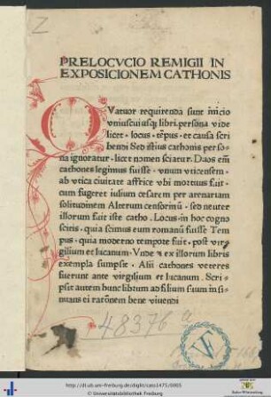 Prelocucio Remigii In Exposicionem Cathonis