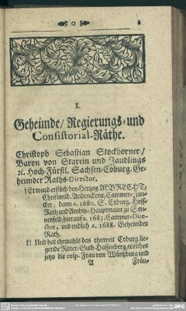 I. Geheimde, Regierungs- und Consistorial-Räthe