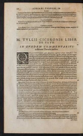 M. Tullii Ciceronis Liber De Fato.