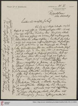 Brief von Aby Moritz Warburg an Franz Boll