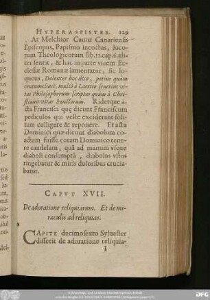 Caput XVII. De adoratione reliquiarum. Et de miraculis ad reliquias.
