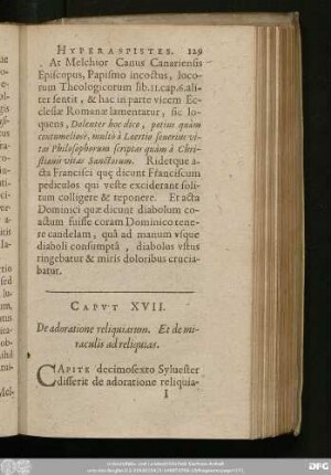Caput XVII. De adoratione reliquiarum. Et de miraculis ad reliquias.