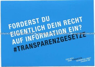 Werbepostkarte gegen Korruption mit der Forderung von mehr Transparenz und Offenheit