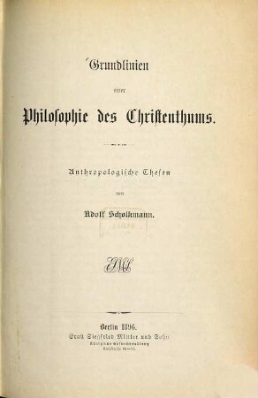 Grundlinien einer Philosophie des Christenthums : anthropologische Thesen