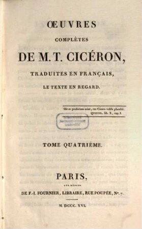 Oeuvres complètes de M. T. Cicéron, 4. Ouvrages de rhéthorique