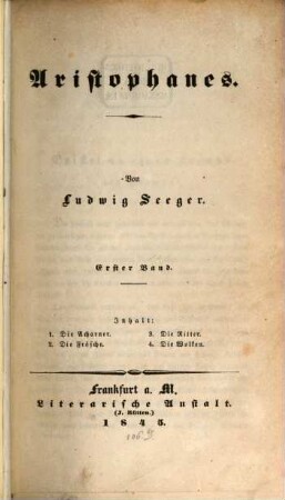 Aristophanes : Von Ludwig Seeger, 1