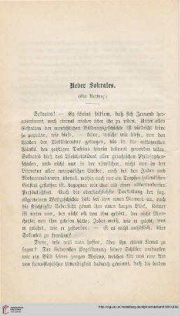 Ueber Sokrates (Ein Vortrag)