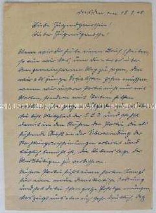 Flugschrift mit dem Wortlaut eines Offenen Briefes der SED Sachsen an die jungen Genossen mit der Aufforderung, in die FDJ einzutreten
