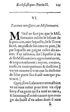 VI. Patience necessaire au Mißionnaire