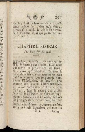 Chapitre Sixiéme. Du bien & du mal moral.