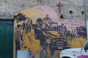 Insel Sardinien - Politische Wandmalerei : Politische Wandmalereien ("Murales") im Bergdorf Orgosolo, aufgenommen 2006 auf Sardinien