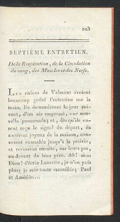 Septième entretien. De la Respiration, de la Cirulation du sang [...]