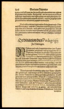 Ordination des Paedagogii Zu Tüwingen.