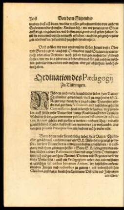 Ordination des Paedagogii Zu Tüwingen.