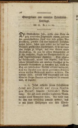 Evangelium am neunten Trinitatissonntage. Luk. 16, V. 1-10