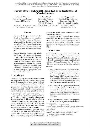 Overview of the GermEval 2018 Shared Task on the Identification of Offensive Language