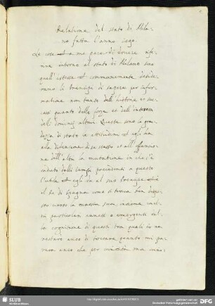 [Text:] Relazione dello stato di Milano fatta l’anno 1590