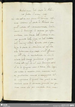 [Text:] Relazione dello stato di Milano fatta l’anno 1590
