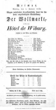 Der Wollmarkt, oder: Hôtel de Wiburg