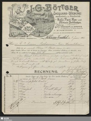 J. G. Böttger, Jacquard-Weberei, Hohenstein-Ernstthal (Sachsen) : Rechnung