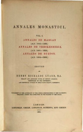 Annales monastici, 1. Annales de Margan [u.a]