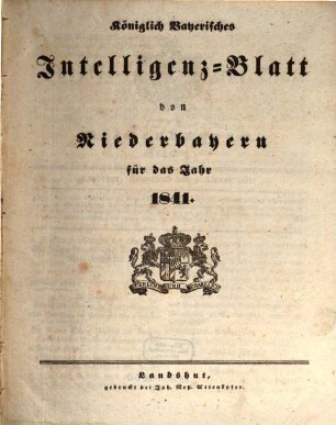 Königlich Bayerisches Intelligenzblatt von Niederbayern. 1841