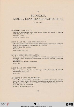 II. Bronzen, Möbel, Renaissance-Tapisserien (Nr. 128-157a)