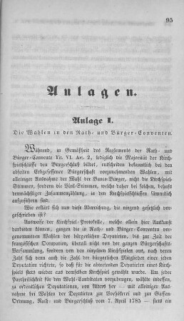 Anlage I. Die Wahlen in den Rath- und Bürger-Conventen.
