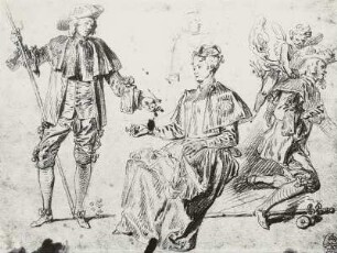 Studienblatt mit einer Dame, drei Kavalieren und Amor