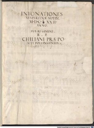 58 Sacred songs - BSB Mus.ms. 520 : [spine title, gold on red label:] INTONATIONES // VESPERTINAE // SEPTEM