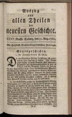 XXXV. Nachl. Coburg, den 30. Aug. 1760.