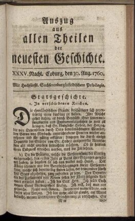 XXXV. Nachl. Coburg, den 30. Aug. 1760.
