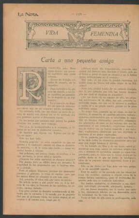 Vida femenina : Carta a una pequeña amiga