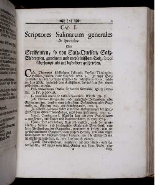 Cap. I. Scriptores Salinarum generales & speciales