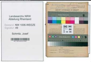 Entnazifizierung Josef Schmitz , geb. 01.03.1877 (Anstreicher)