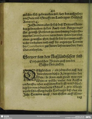 Stewer von den Auszländischen und Einhaimischen Weinen, auch von den Süssen Geträncken