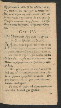 Cap. IV. De Meteoris aqueis in genere & in specie de Nube.