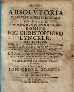 De Absolvtoria Dissertationem Ivridicam