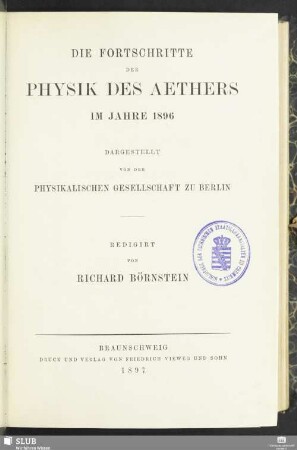 52.1896(1897): Die Fortschritte der Physik : dargest. von d. Physikalischen Gesellschaft zu Berlin