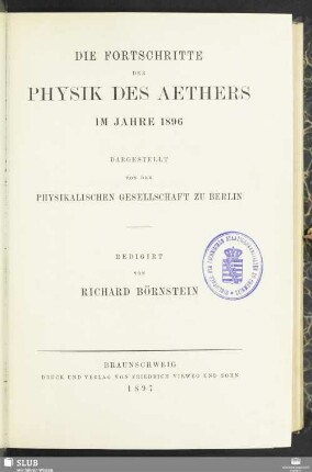 52.1896(1897): Die Fortschritte der Physik : dargest. von d. Physikalischen Gesellschaft zu Berlin