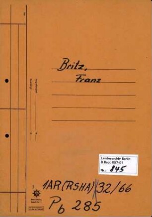 Personenheft Franz Beitz (*03.01.1902), Kriminalrat