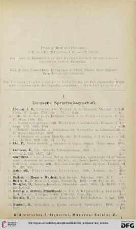 I. Deutsche Sprachwissenschaft (Nr. 1 -189)