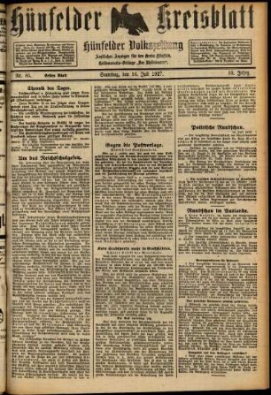Erste Ausgabe vom Samstag, den 16. Juli 1927.