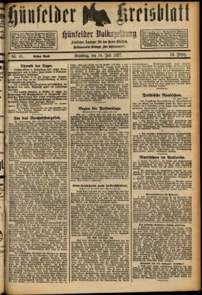 Erste Ausgabe vom Samstag, den 16. Juli 1927.