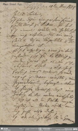 Eigenh. Brief von Friedrich von Schlegel an Johann Carl Fürchtegott Schlegel, Leipzig, 14.05.1808