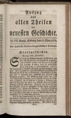 XLVII. Nachl. Coburg, den 27. Nov. 1762.