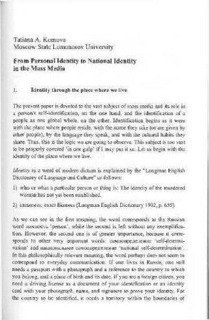 From personal identity to national identity in the mass media