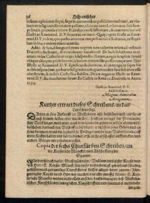 Copia der sechs Churfürsten Schreiben ...